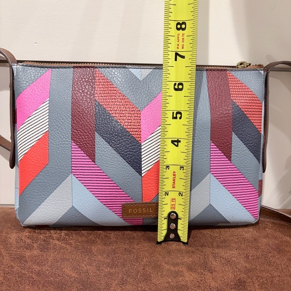 Fossil Chevron Geo Print Leather Crossbody Bag Colorful Everyday Chic Casual - Picture 7 of 9